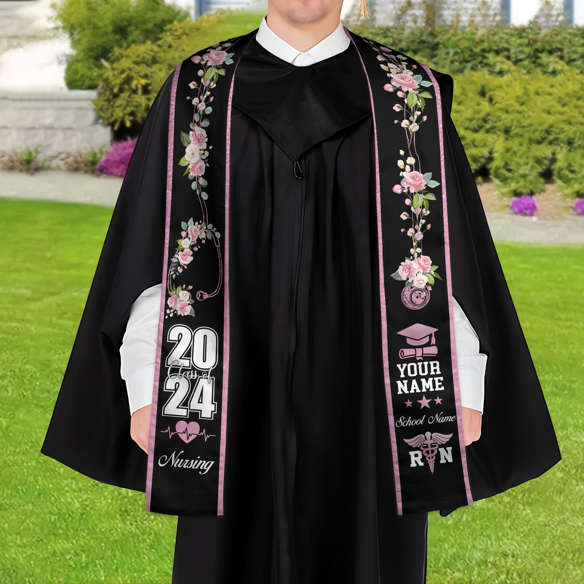 Personalized Nursing Stole, Custom Nursing Graduation Stole, RN Nursing Stole Graduation Class Of 2025, Nursing Graduation 2025 TD-0411-RE0P