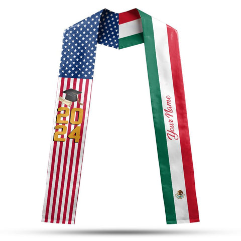 Personalized Two Flag Graduation Stoles, Double Nation Graduation Sash, Class Of 2025 Stoles, Mixed Two Flag Graduation Stoles TD-0423-LF6Y