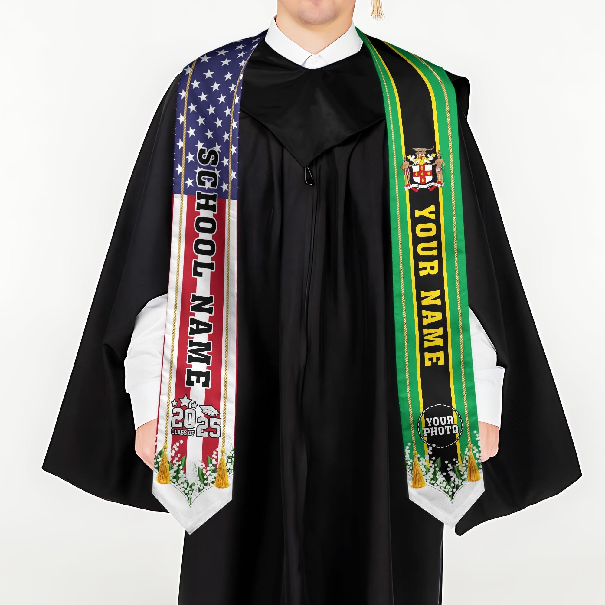 Custom Jamaica Graduation Sash,Custom Jamaica Stole 2025,Jamaica American Flag Graduation Sash 2025,Jamaican Stole, Graduation Class Of 2025