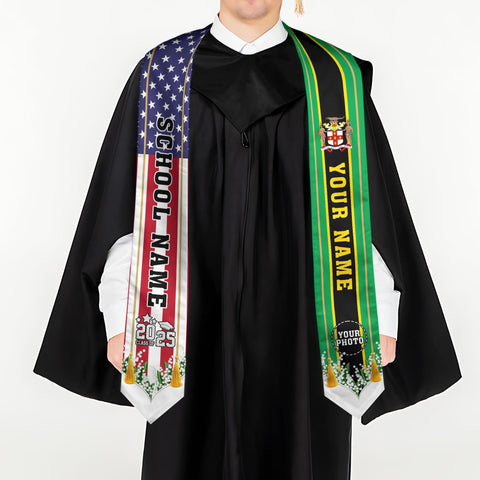 Custom Jamaica Graduation Sash,Custom Jamaica Stole 2025,Jamaica American Flag Graduation Sash 2025,Jamaican Stole, Graduation Class Of 2025