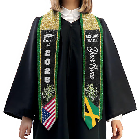 Custom Jamaica Graduation Sash,Custom Jamaica Stole 2025,Jamaica American Flag Graduation Sash 2025,Jamaican Stole, Graduation Class Of 2025