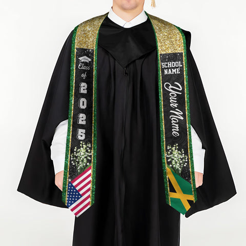 Custom Jamaica Graduation Sash,Custom Jamaica Stole 2025,Jamaica American Flag Graduation Sash 2025,Jamaican Stole, Graduation Class Of 2025