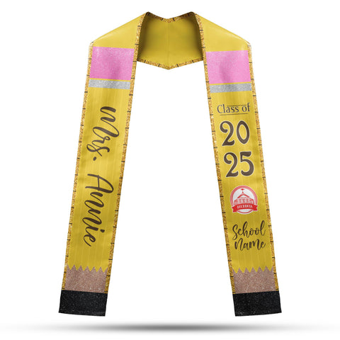 Personalized Teacher Stole, Custom Teacher Graduation Stole, Pencil Stole Graduation Class Of 2025, Teacher Graduation Sash TD-0122-6HRP