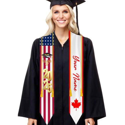 Personalized Congrats 2025 Graduation Stole, Mixed Two Flag Graduation Stole, Graduation Sash Gift, Class of 2025 Grad Sash