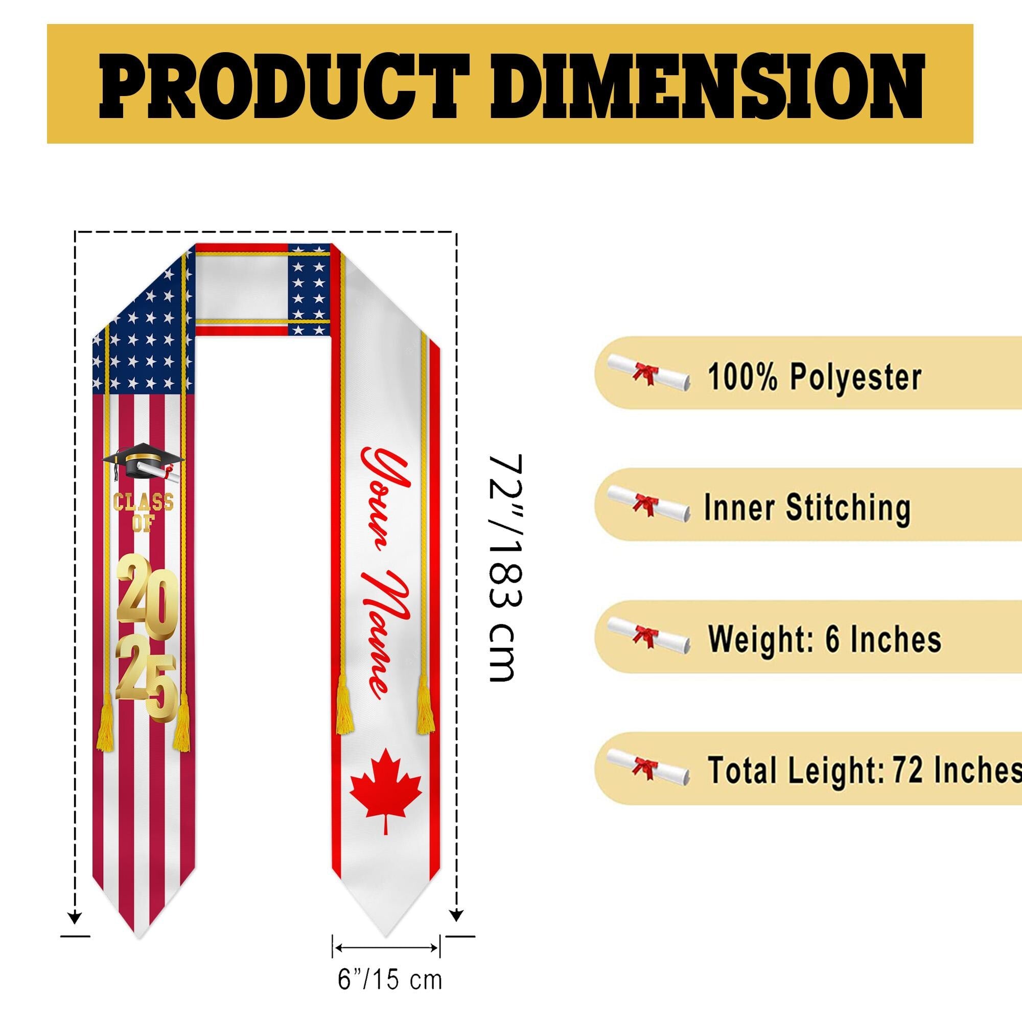 Personalized Congrats 2025 Graduation Stole, Mixed Two Flag Graduation Stole, Graduation Sash Gift, Class of 2025 Grad Sash