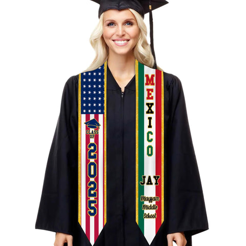 Personalized Congrats 2025 Graduation Stole, Mixed Two Flag Graduation Stole, Graduation Sash Gift, Class of 2025  Grad Sash