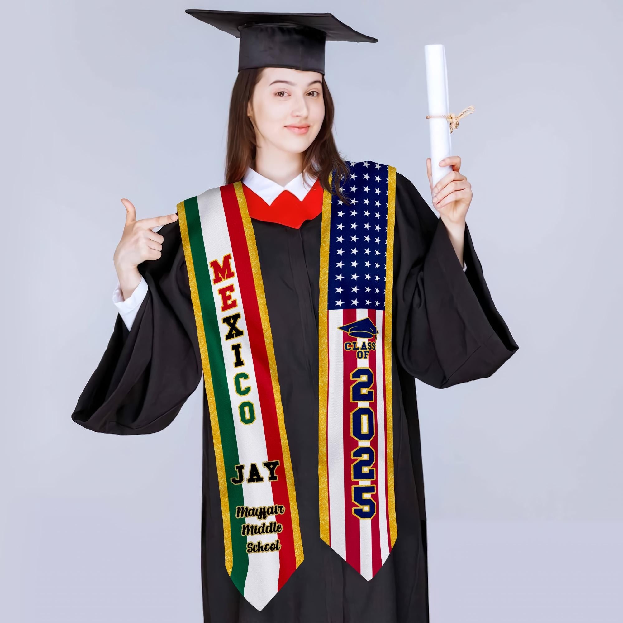 Personalized Congrats 2025 Graduation Stole, Mixed Two Flag Graduation Stole, Graduation Sash Gift, Class of 2025  Grad Sash