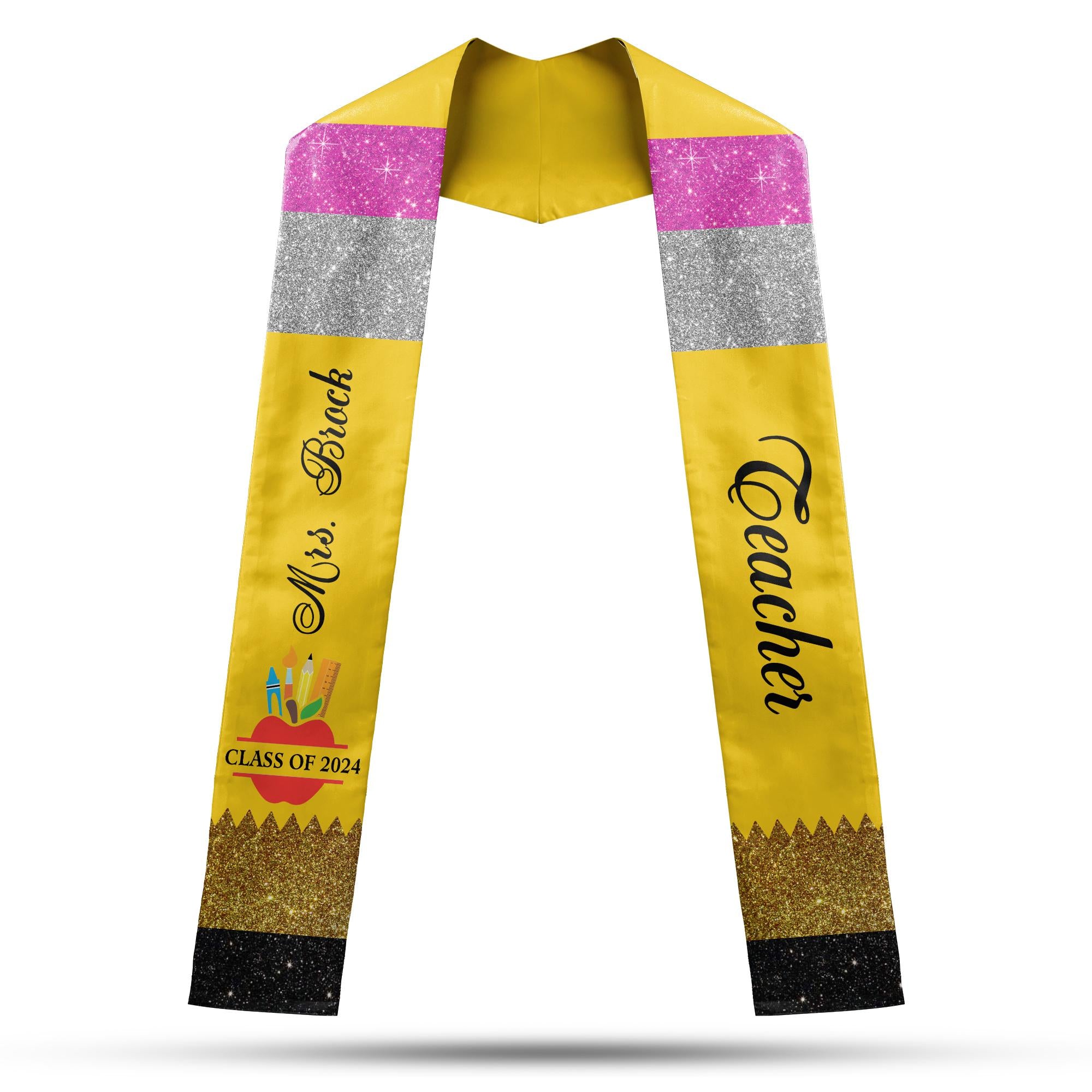 Personalized Teacher Stole, Custom Teacher Graduation Stole, Pencil Stole Graduation Class Of 2025, Teacher Graduation Sash TD-0423-V1PK