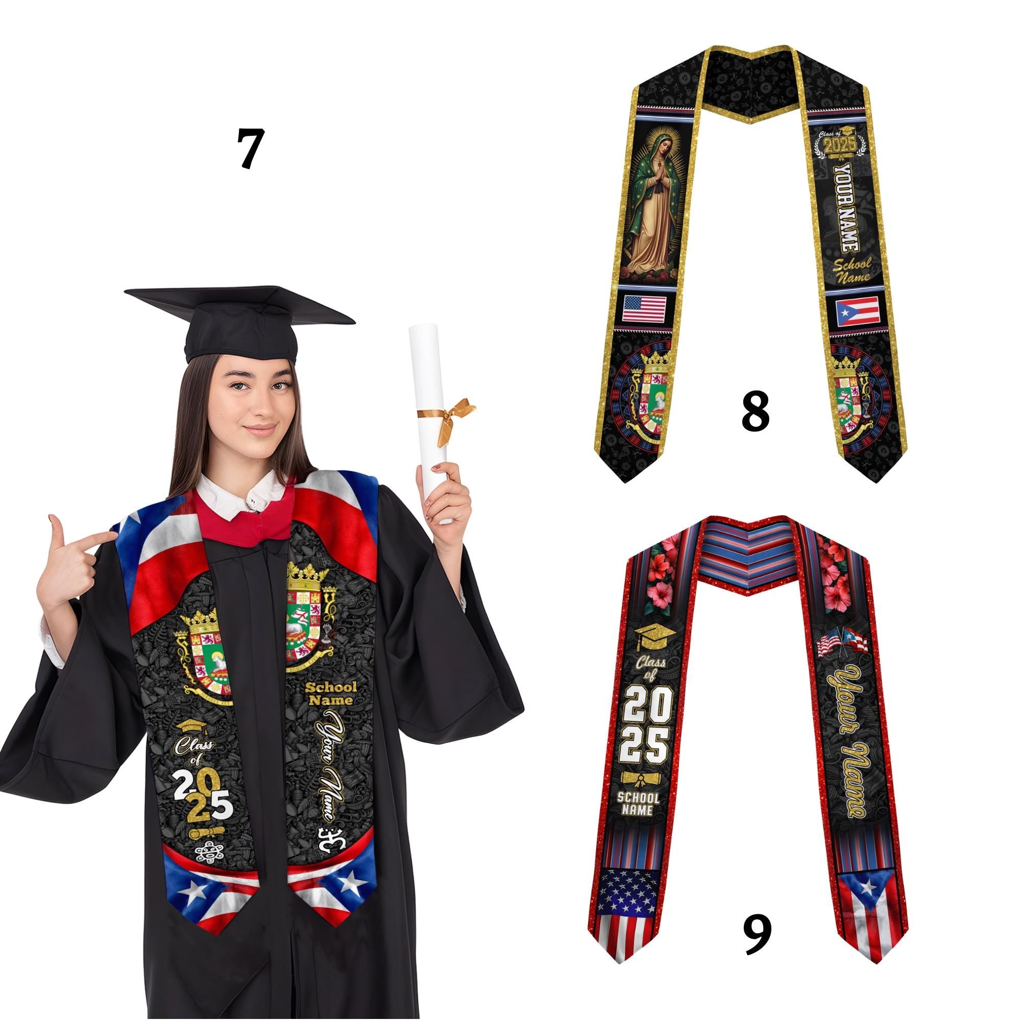 Personalized Puerto Rico Graduation Sash 2025, Puerto Ricans American Flag Graduation Sash 2025, Puerto Rico Graduation Gift Stole 2025