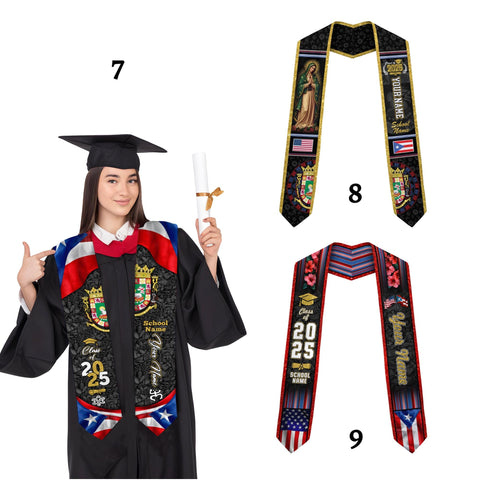 Personalized Puerto Rico Graduation Sash 2025, Puerto Ricans American Flag Graduation Sash 2025, Puerto Rico Graduation Gift Stole 2025