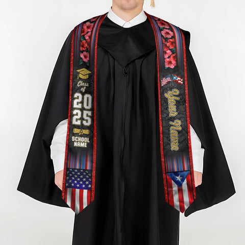 Personalized Puerto Rico Graduation Sash 2025, Puerto Ricans American Flag Graduation Sash 2025, Puerto Rico Graduation Gift Stole 2025