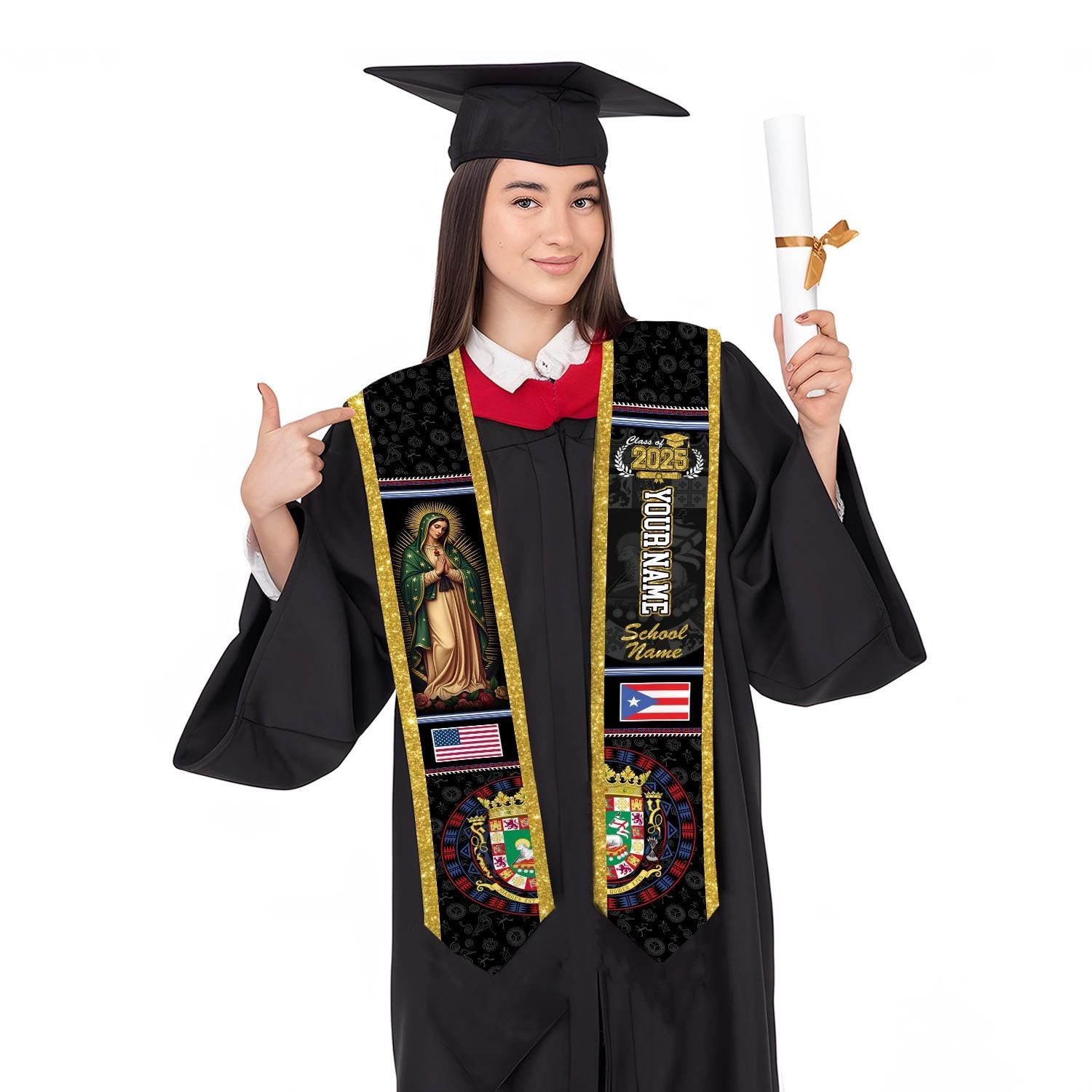 Personalized Puerto Rico Graduation Sash 2025, Puerto Ricans American Flag Graduation Sash 2025, Puerto Rico Graduation Gift Stole 2025