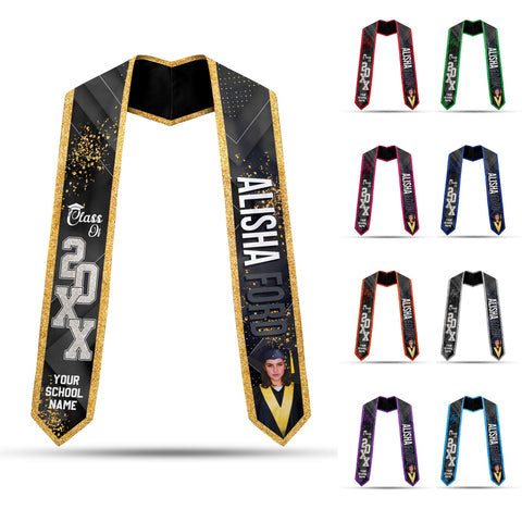 Custom Graduation Stole with photos, Your School Colors Personalized Stole,Personalized Text Grad Stole Sash,Gift for Graduate,Class of 2025