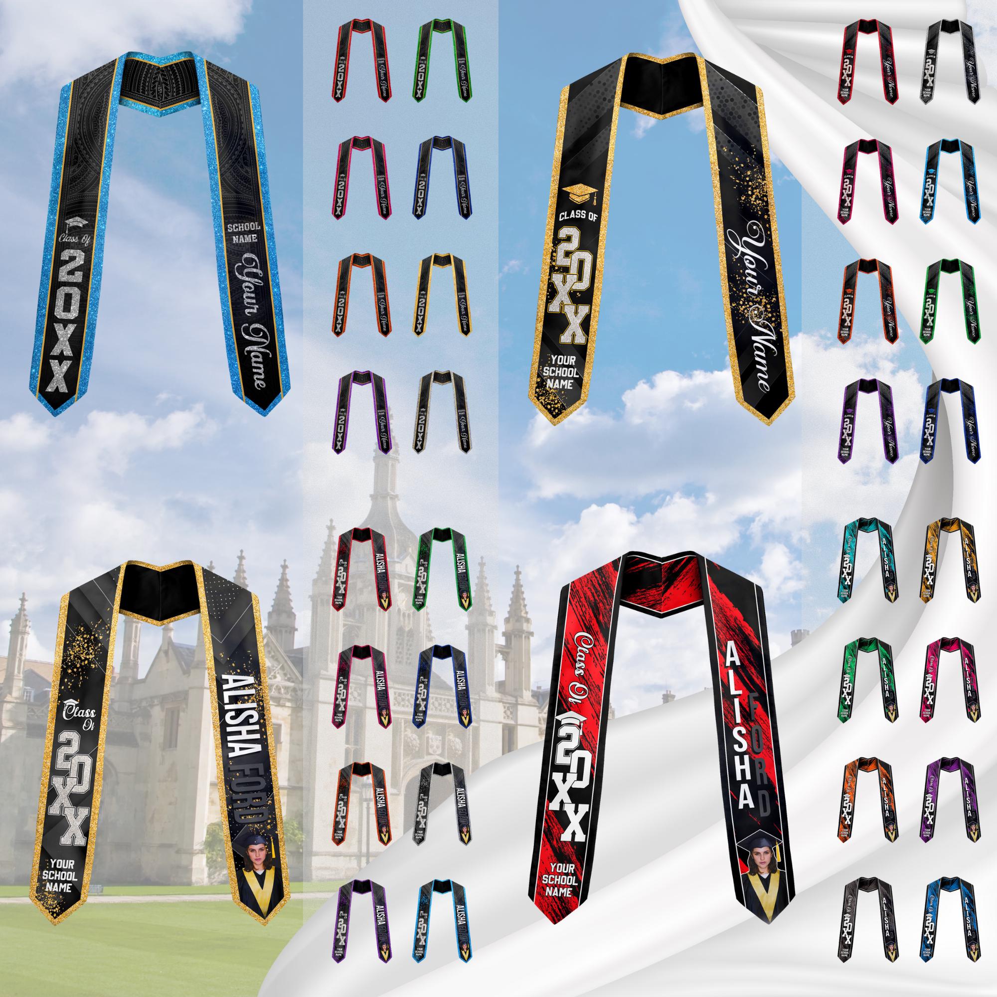 Custom Graduation Stole with photos, Your School Colors Personalized Stole,Personalized Text Grad Stole Sash,Gift for Graduate,Class of 2025