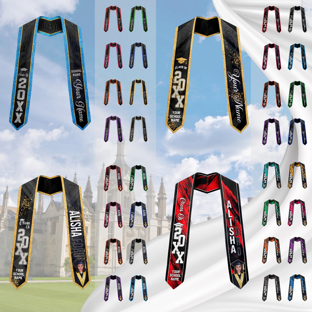 Custom Graduation Stole with photos, Your School Colors Personalized Stole,Personalized Text Grad Stole Sash,Gift for Graduate,Class of 2025