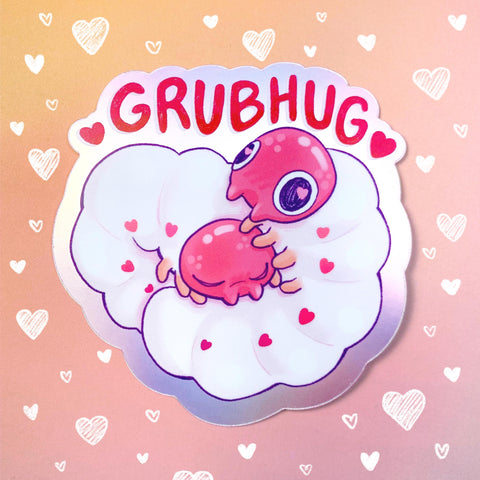 Grub Hug Sticker | Cute Beetle Worm Design | Valentines Gift for Couples, Insect Sticker for Laptop, Water Bottle