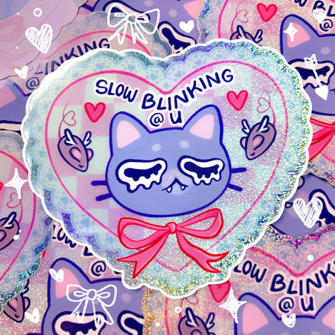 Slow Blinking Sticker | Cute Valentine Couples Cat Design | Love Language Sticker for Laptop, Water Bottle