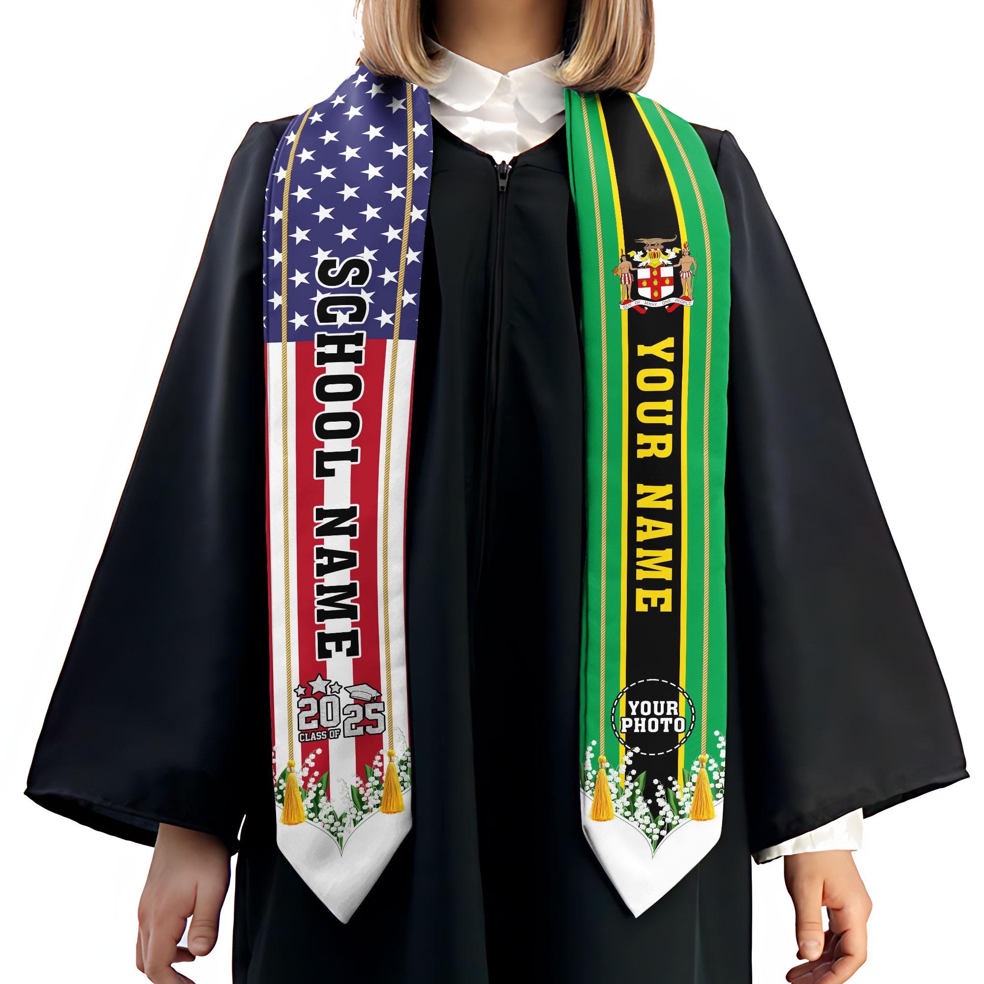 Custom Jamaica Graduation Sash,Custom Jamaica Stole 2025,Jamaica American Flag Graduation Sash 2025,Jamaican Stole, Graduation Class Of 2025