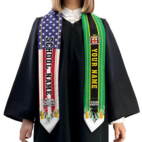 Custom Jamaica Graduation Sash,Custom Jamaica Stole 2025,Jamaica American Flag Graduation Sash 2025,Jamaican Stole, Graduation Class Of 2025
