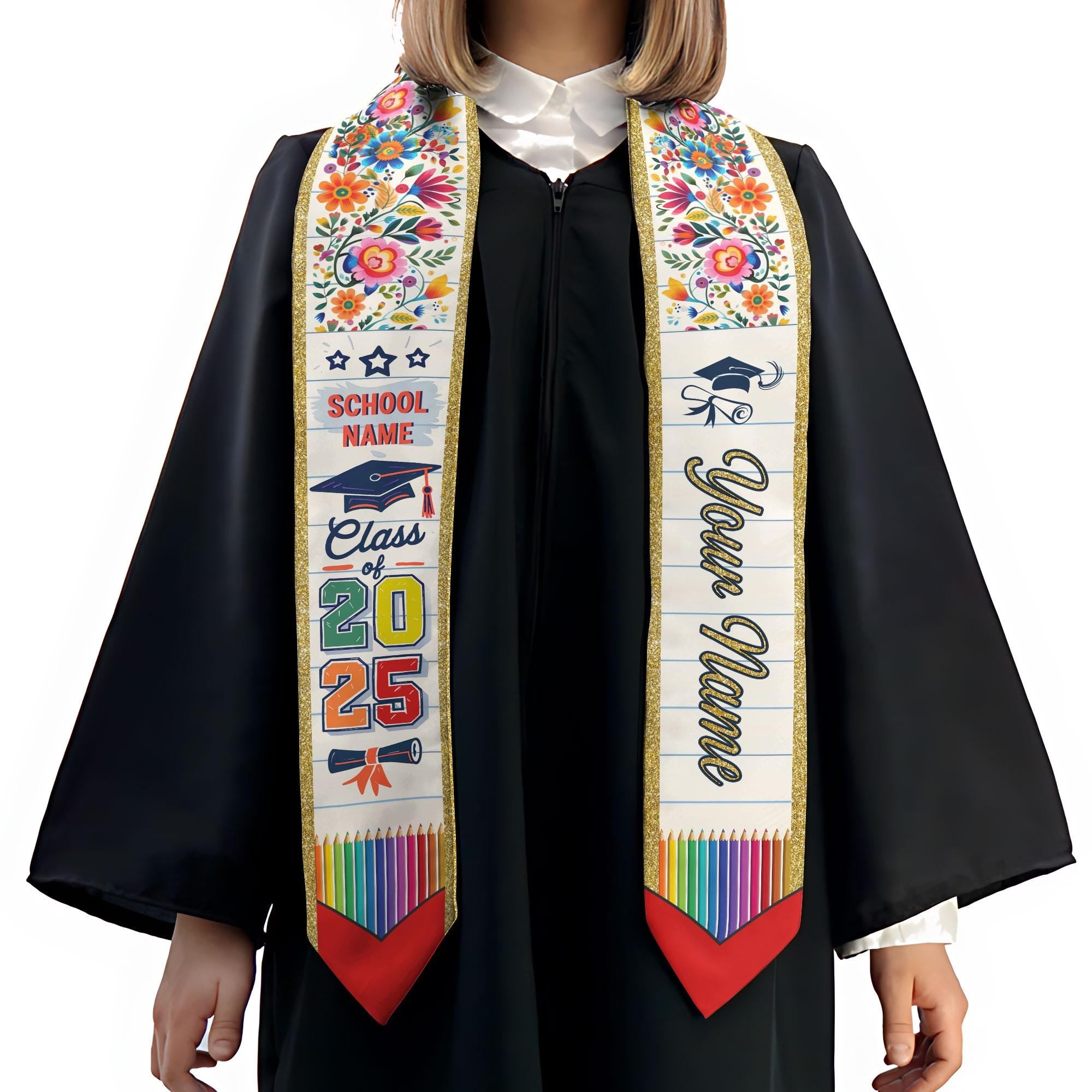 Custom Teacher Graduation Stole Class Of 2025, Teacher Stole 2025,Teacher Stole, Pencil Stole Graduation For Teachers, Sash For Teacher