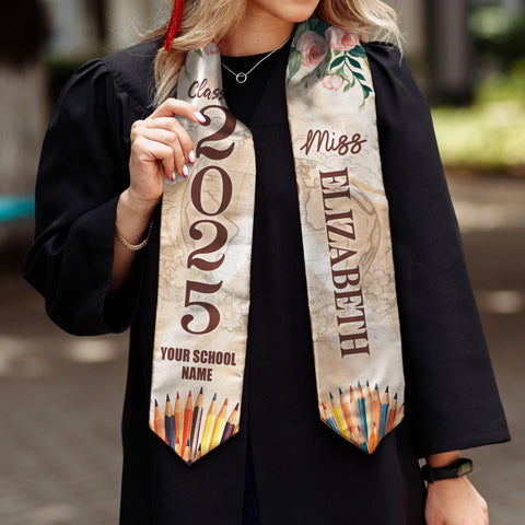 Custom Teacher Graduation Stole Class Of 2025, Teacher Stole 2025,Teacher Stole, Pencil Stole Graduation For Teachers, Sash For Teacher