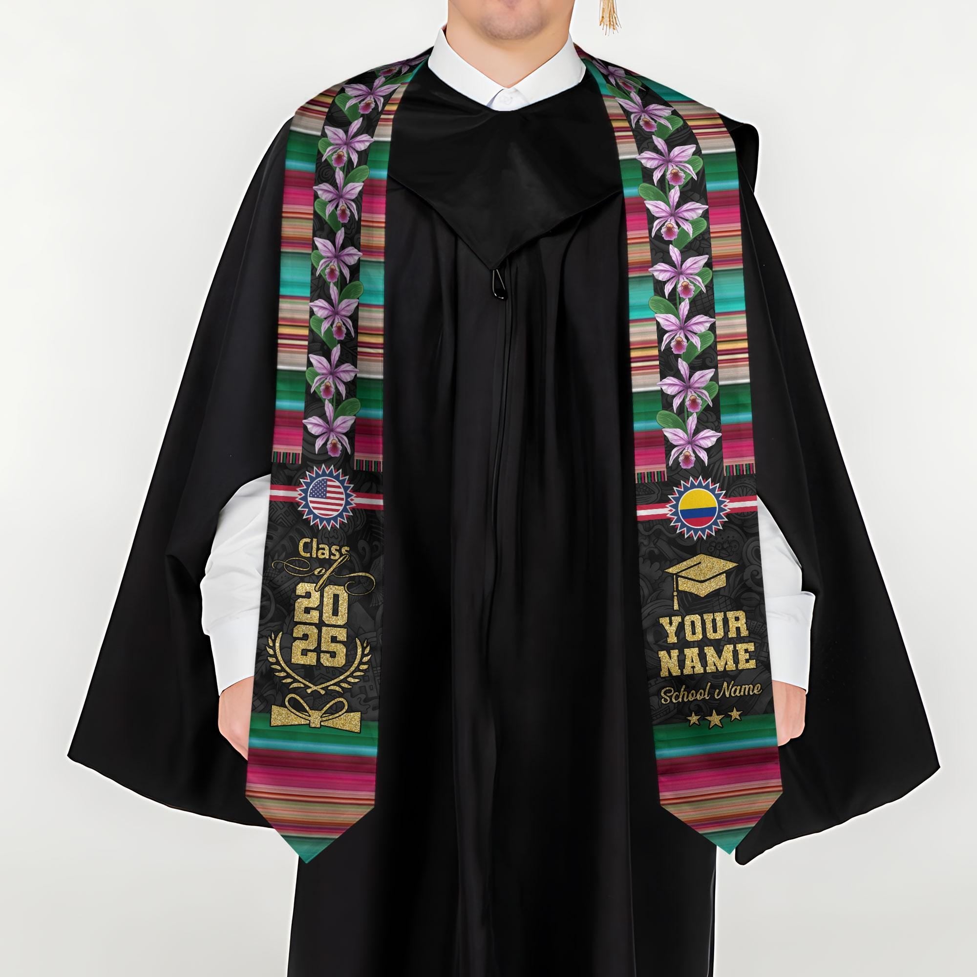 Custom Colombian Graduation Sash 2025, Colombian Graduation Sash, Colombia  American Flag Stole, Colombia Graduation Stole, Graduation Gift