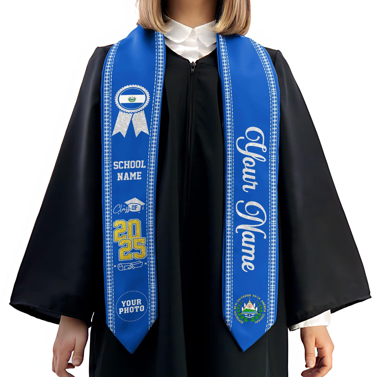 Custom Salvadorans Graduation Sash 2025, El Salvador Graduation Stole 2025, Salvadorans Graduation Sash, Graduation American Flag Stole 2025