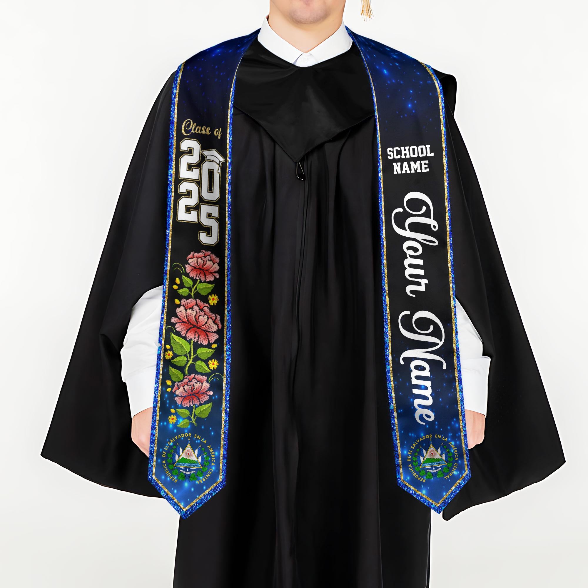 Custom Salvadorans Graduation Sash 2025, El Salvador Graduation Stole 2025, Salvadorans Graduation Sash, Graduation American Flag Stole 2025
