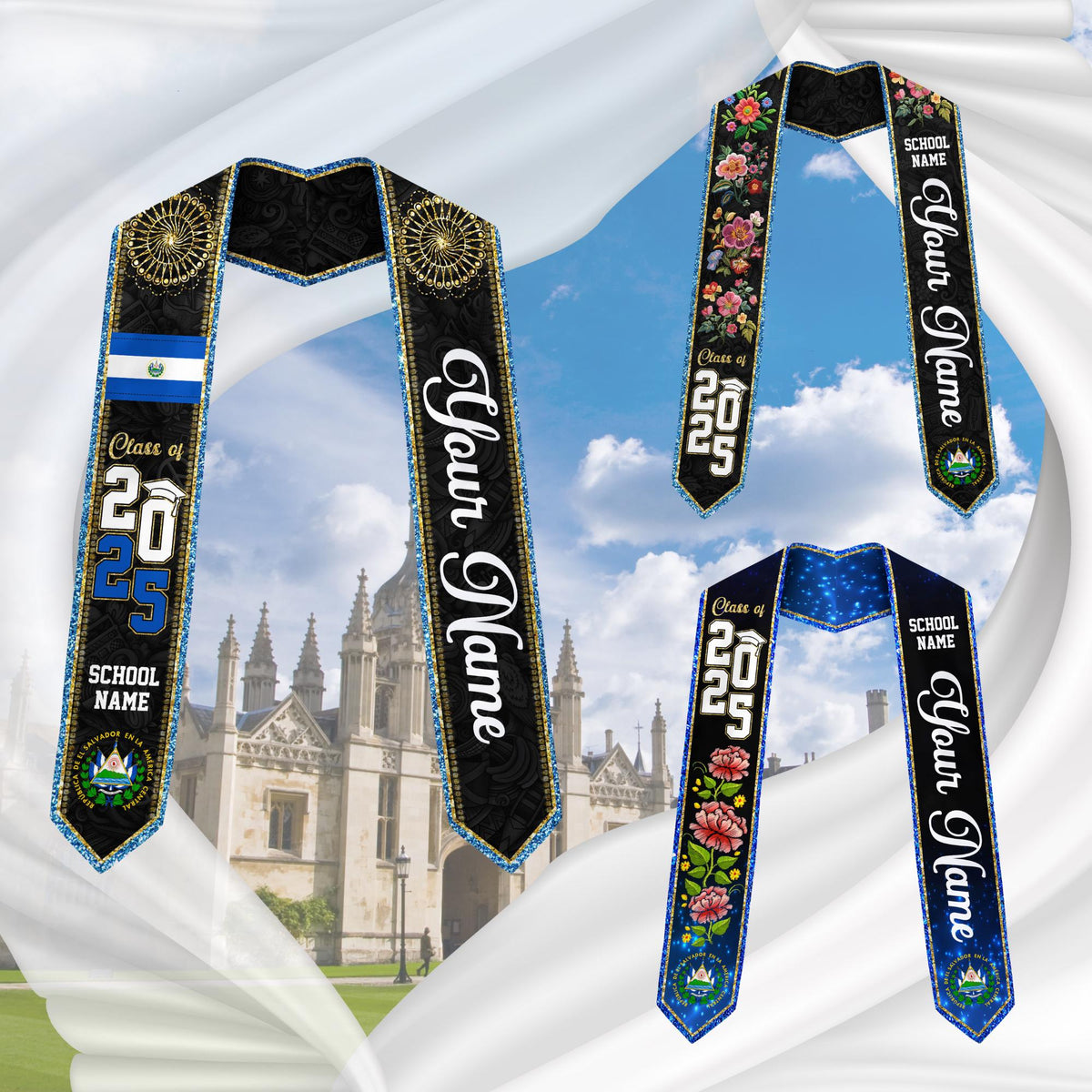Custom Salvadorans Graduation Sash 2025, El Salvador Graduation Stole 2025, Salvadorans Graduation Sash, Graduation American Flag Stole 2025