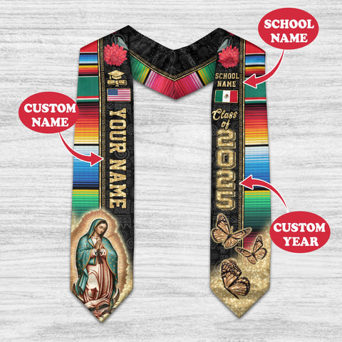 Custom name Mexican Graduation Sash, Mexican American Flag Graduation Sash, Gift