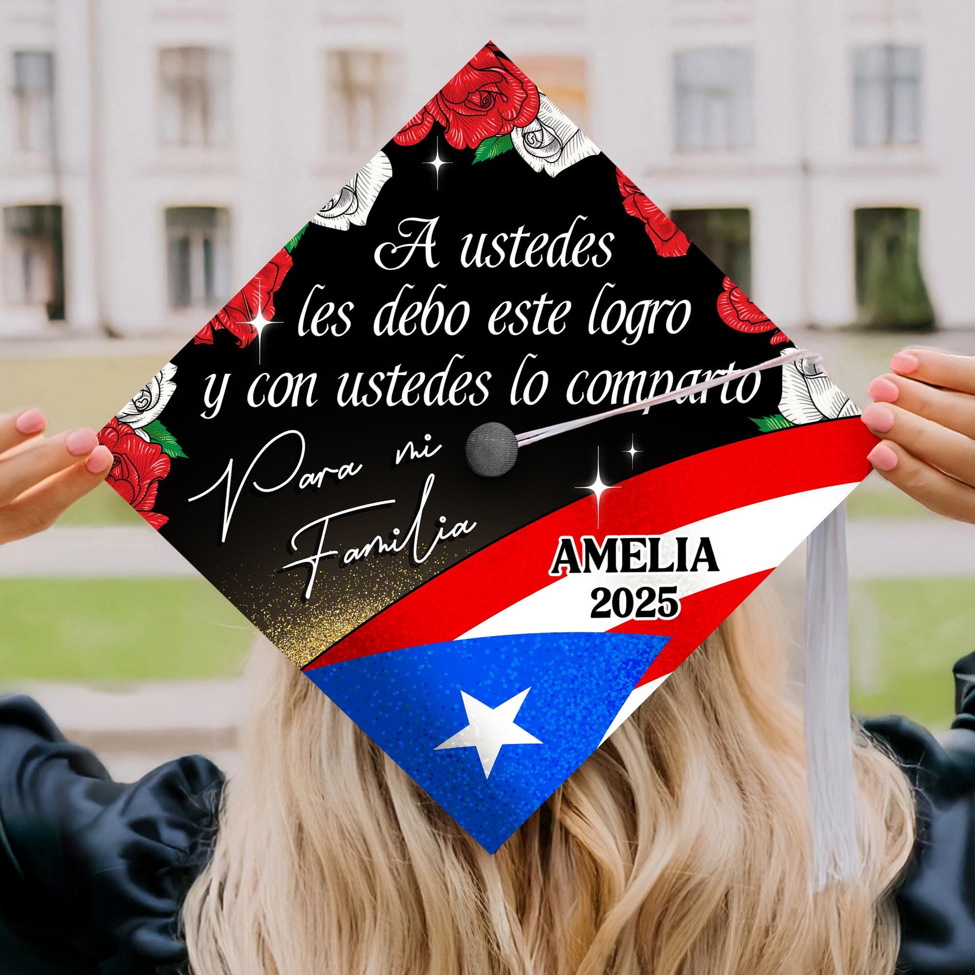 Personalized Puerto Rico Grad Cap Topper Para mi Familia, Custom Flag Latin Graduation Cap Topper, First Generation Mexico Cap Decoration