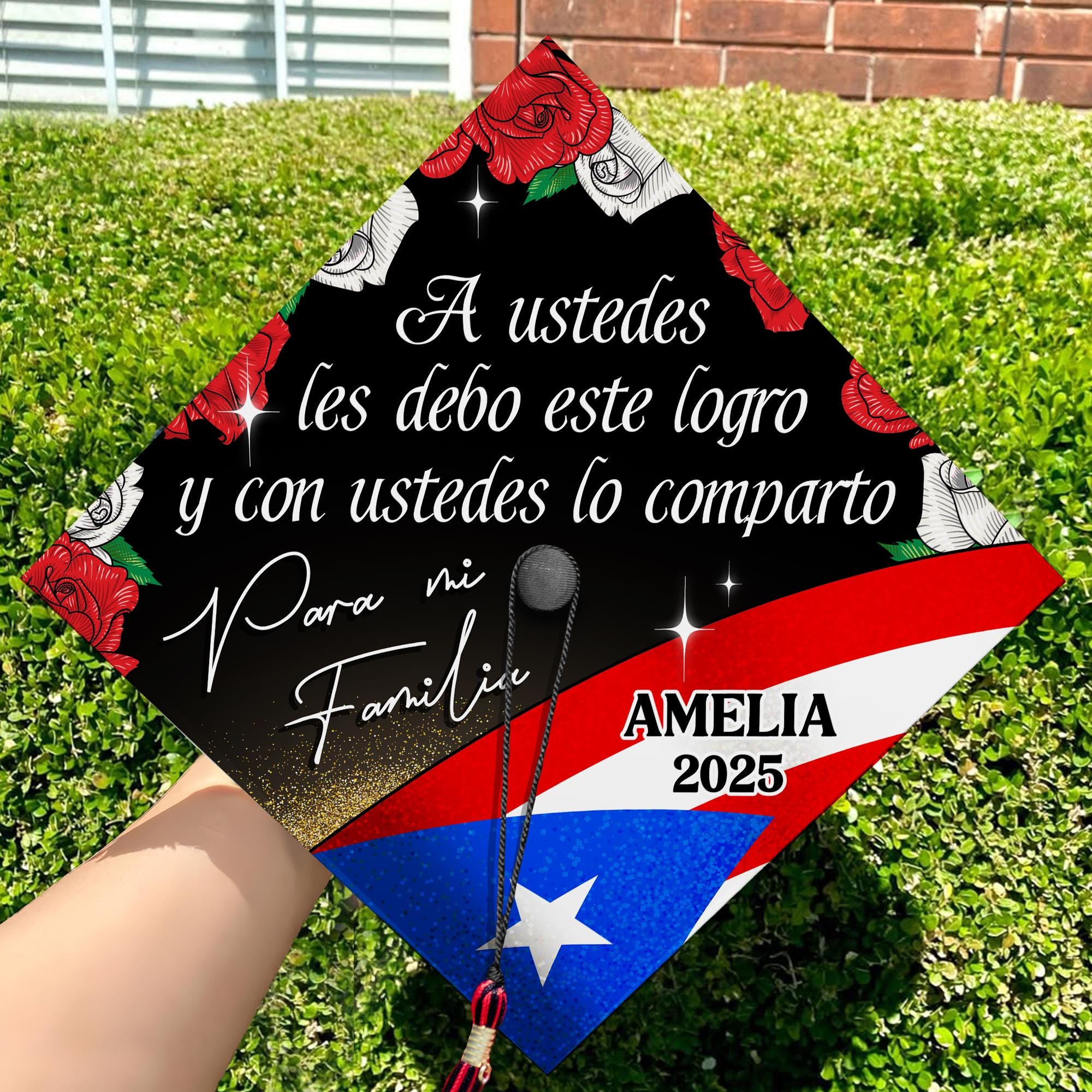 Personalized Puerto Rico Grad Cap Topper Para mi Familia, Custom Flag Latin Graduation Cap Topper, First Generation Mexico Cap Decoration