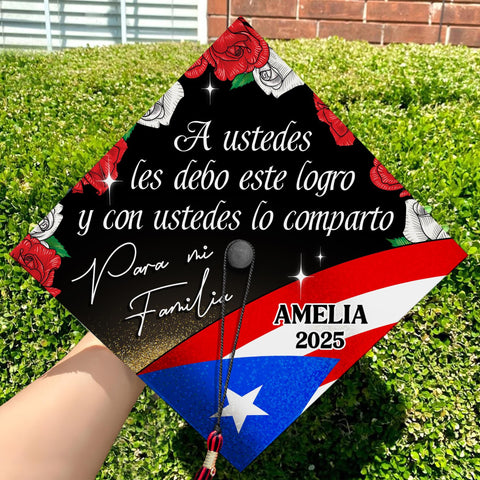 Personalized Puerto Rico Grad Cap Topper Para mi Familia, Custom Flag Latin Graduation Cap Topper, First Generation Mexico Cap Decoration