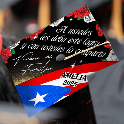 Personalized Puerto Rico Grad Cap Topper Para mi Familia, Custom Flag Latin Graduation Cap Topper, First Generation Mexico Cap Decoration