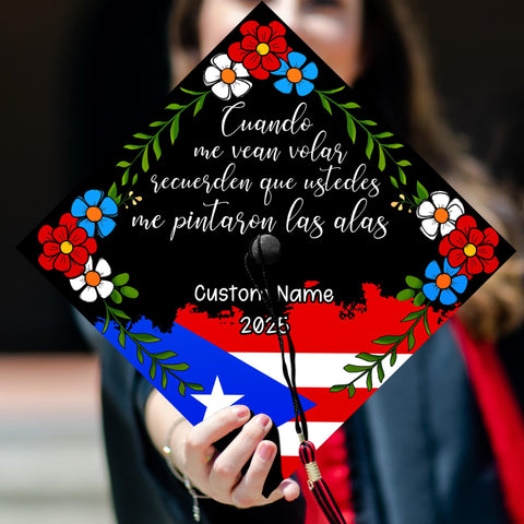 Personalized Latin Graduation Cap Topper, Puerto Rico Grad Cap To Honor Your Hard Work, Class Of 2025