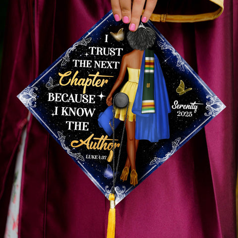 Personalized Religious Graduation Cap Topper with Verses, Black Queen Grad Cap Decoration, Custom Christian Grad Cap