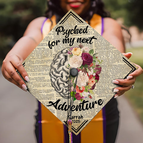 Psyched For My Next Adventure Graduation Cap Topper, Customized Psychology Cap Decoration, Class of 2025