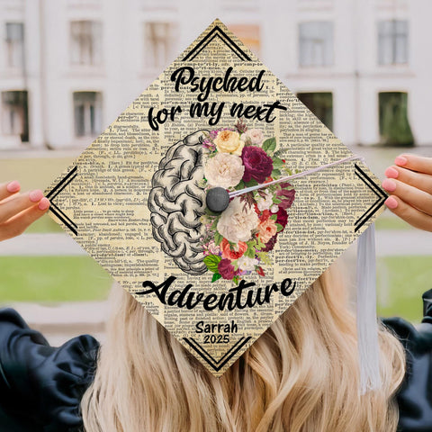 Psyched For My Next Adventure Graduation Cap Topper, Customized Psychology Cap Decoration, Class of 2025