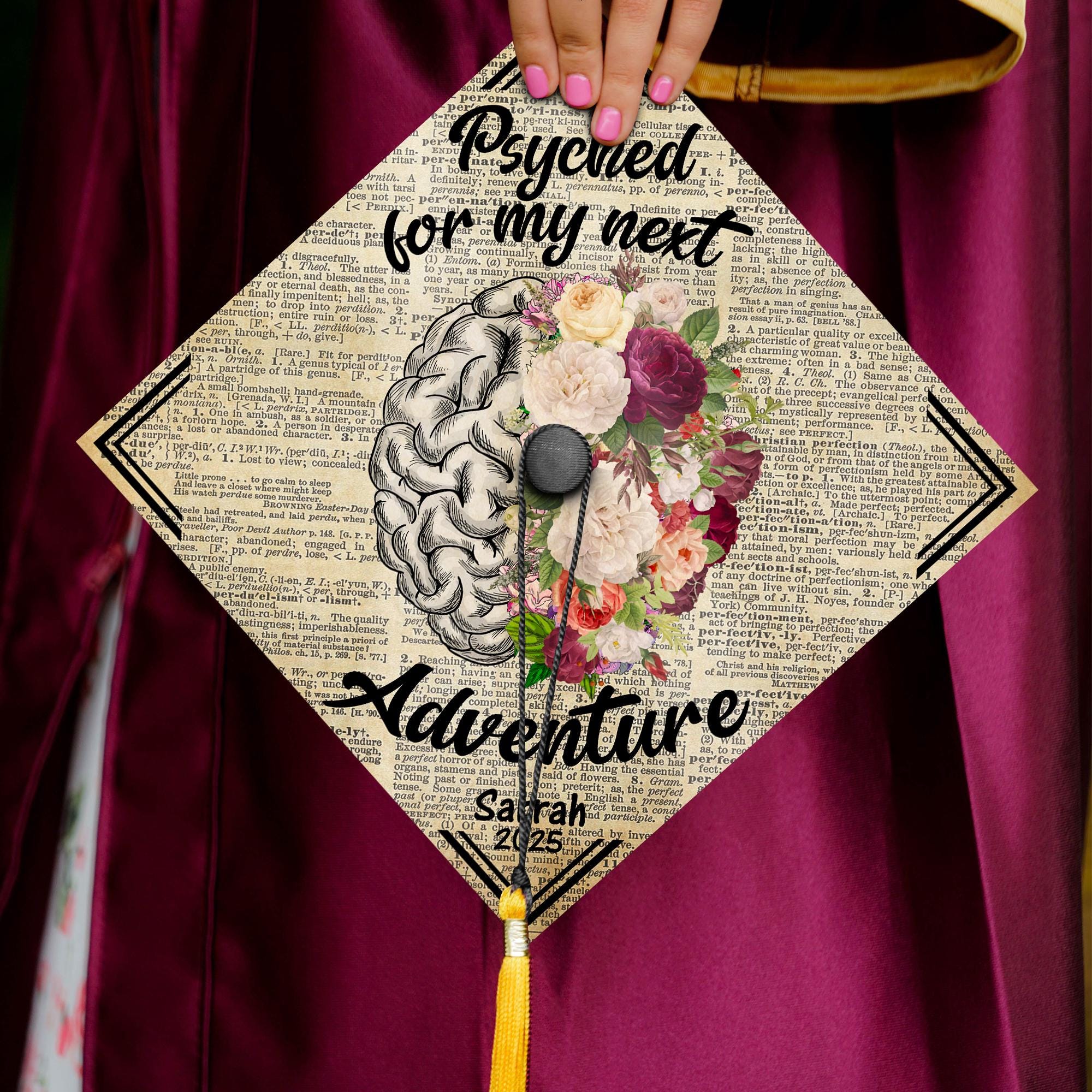 Psyched For My Next Adventure Graduation Cap Topper, Customized Psychology Cap Decoration, Class of 2025