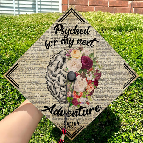 Psyched For My Next Adventure Graduation Cap Topper, Customized Psychology Cap Decoration, Class of 2025