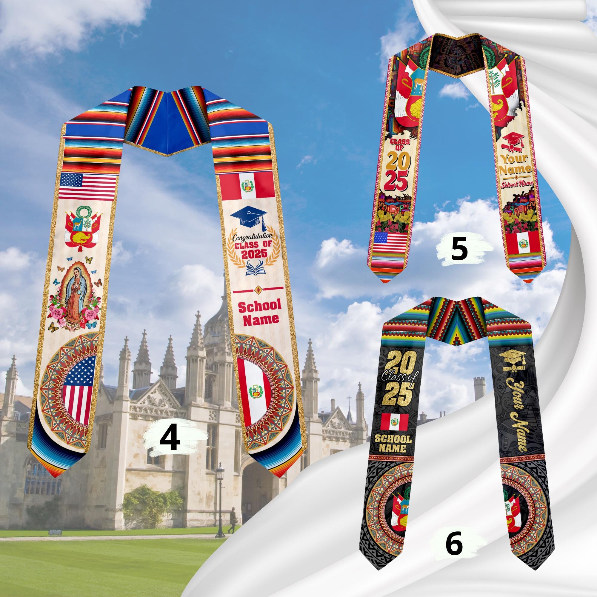 Personalized Peruvians Graduation Sash 2025, Peru American Flag Graduation Stole Custom, Peruvians Graduation Sash 2025, Graduation Gifts