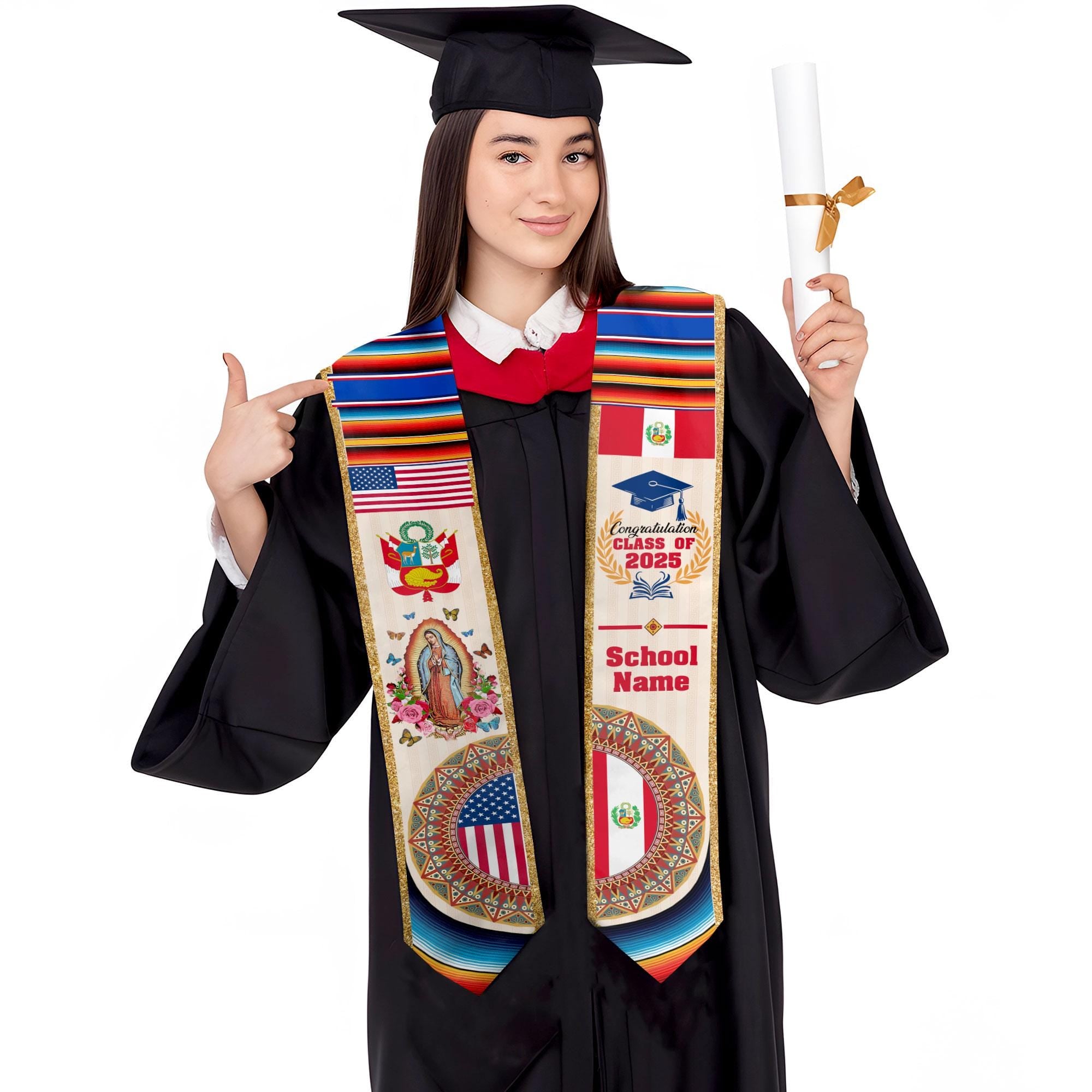 Personalized Peruvians Graduation Sash 2025, Peru American Flag Graduation Stole Custom, Peruvians Graduation Sash 2025, Graduation Gifts