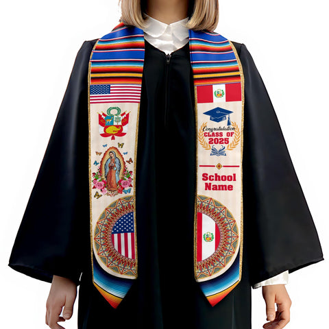 Personalized Peruvians Graduation Sash 2025, Peru American Flag Graduation Stole Custom, Peruvians Graduation Sash 2025, Graduation Gifts