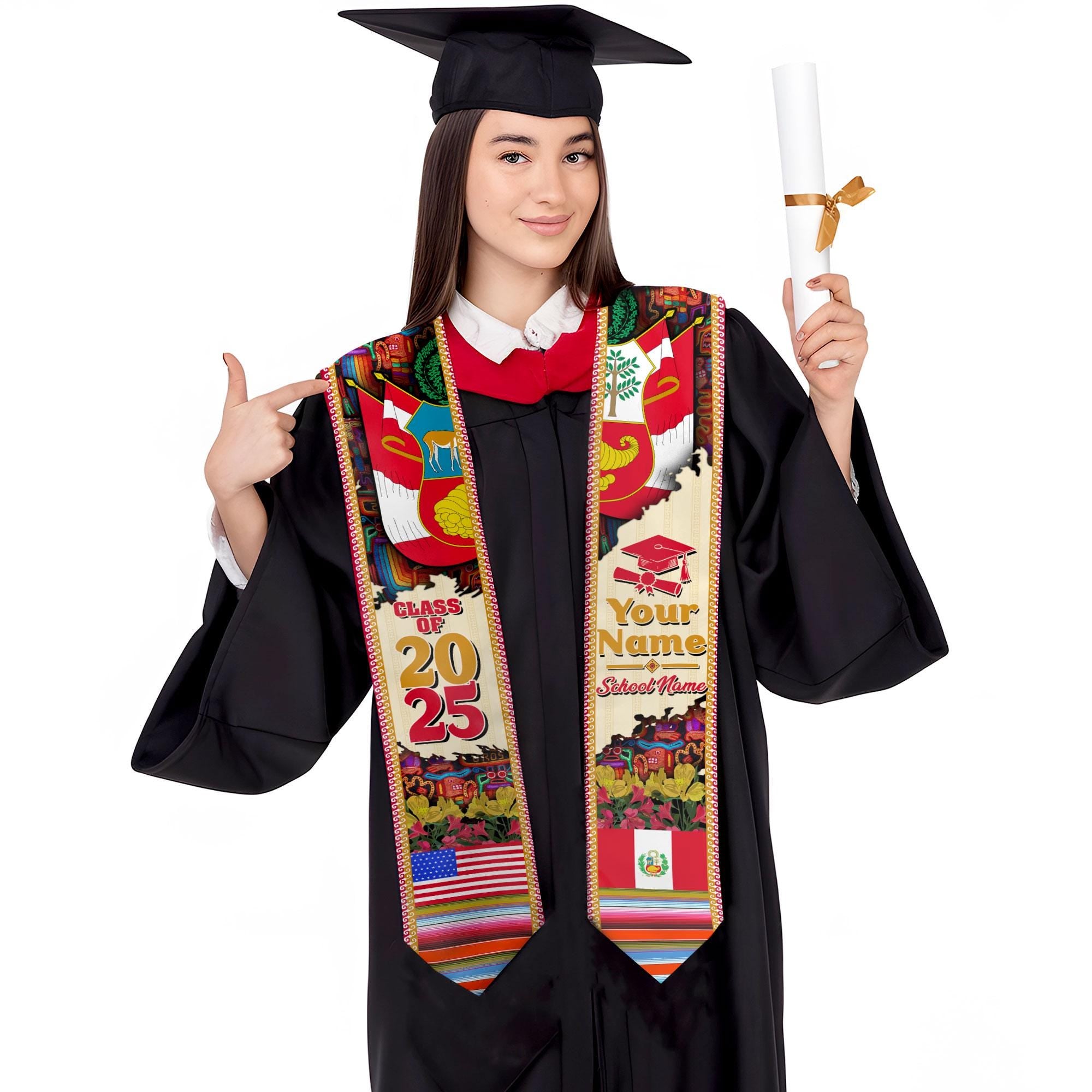 Personalized Peruvians Graduation Sash 2025, Peru American Flag Graduation Stole Custom, Peruvians Graduation Sash 2025, Graduation Gifts