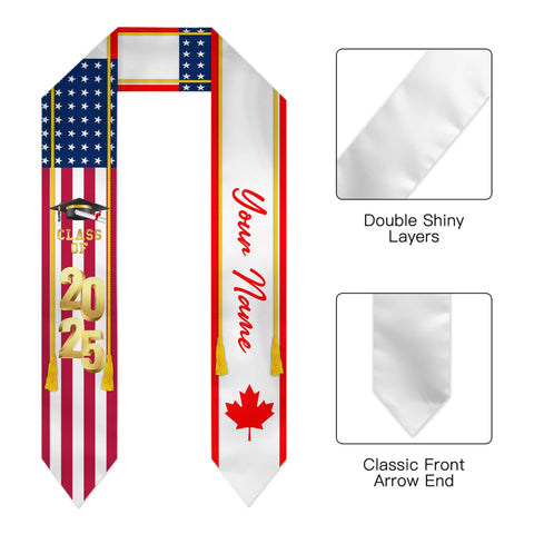 Personalized Congrats 2025 Graduation Stole, Mixed Two Flag Graduation Stole, Graduation Sash Gift, Class of 2025 Grad Sash