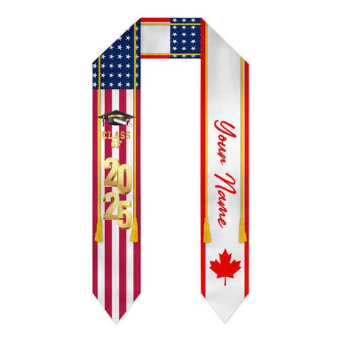 Personalized Congrats 2025 Graduation Stole, Mixed Two Flag Graduation Stole, Graduation Sash Gift, Class of 2025 Grad Sash