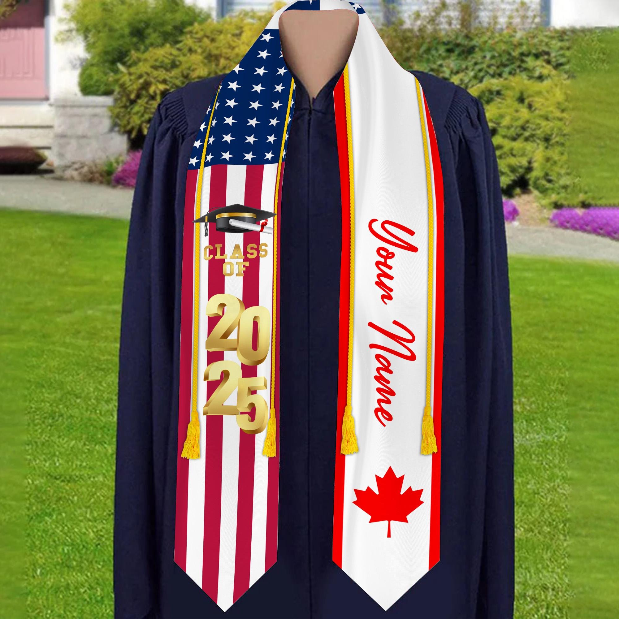 Personalized Congrats 2025 Graduation Stole, Mixed Two Flag Graduation Stole, Graduation Sash Gift, Class of 2025 Grad Sash