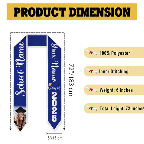 Personalized Congrats 2025 Graduation Stole, Graduation Stole Custom School Name, Your Name, Graduation Sash Gift, Class of 2025 Grad Sash