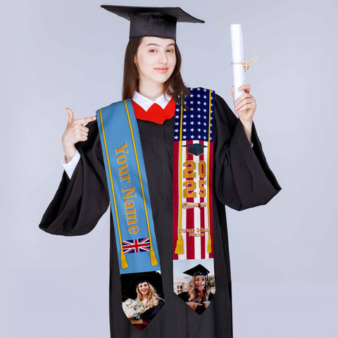 Personalized Congrats 2025 Graduation Stole, Mixed Two Flag Graduation Stole, Graduation Sash Gift, Class of 2025 Grad Sash