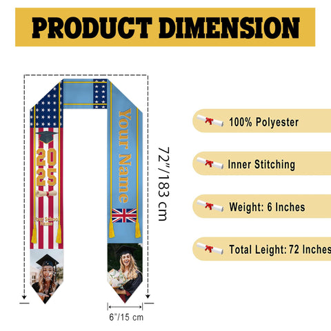 Personalized Congrats 2025 Graduation Stole, Mixed Two Flag Graduation Stole, Graduation Sash Gift, Class of 2025 Grad Sash